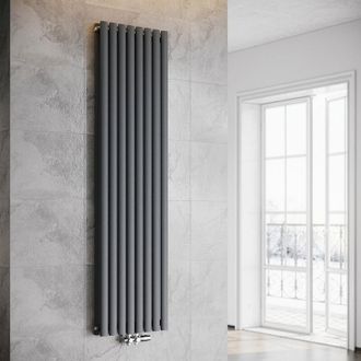 Sonni Sonni Radiador De Vertical Antracita Ovalado Radiador Centro Conexi&oacute;n Doble Capa Con V&aacute;lvula Termost&aacute;tica 1800x475mm