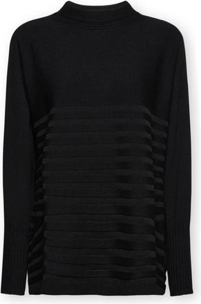 Elena Miro Gebreide Trui met Strepen - Dames - Ronde hals truien - Zwart - S - Polyester - Truien & Vesten