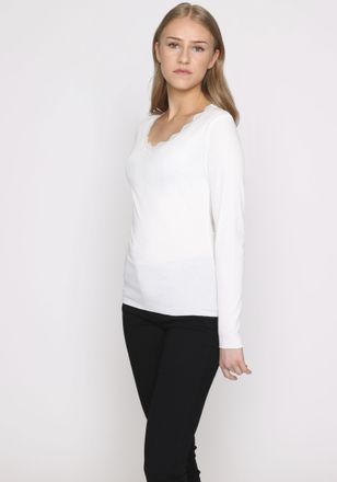 Hailys Langarmshirt HAILYS LS V TP Fi44ona, Damen, Gr. S, weiss (sanftes wei&szlig;), Jersey, Obermaterial: 95% Viskose, 5% Elasthan, unifarben, regular fit h&uuml;ftla