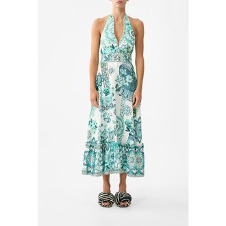 Camilla Ruffle Neck Halter Dress in Balearic Beb&eacute; at Nordstrom, Size Xx-Large Au