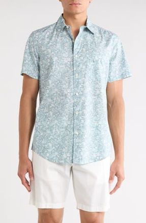 Nordstrom Short Sleeve Poplin Shirt in Blue Spruce Mini Blooms at Nordstrom Rack, Size Xx-Large