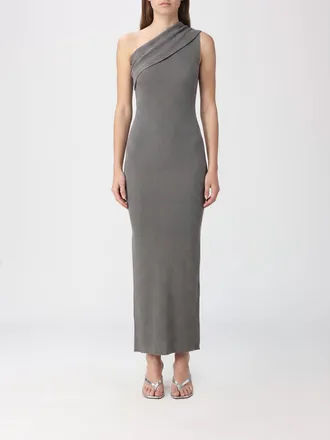 Rick Owens Abito midi in maglia di lana monospalla con scollo asimmetrico