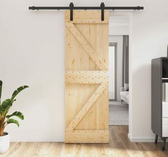 vidaXL Vidaxl - Furniture Limited - Puerta Corredera Con Herrajes Madera Maciza