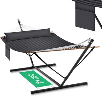 Woltu Woltu Hamaca De Jard&iacute;n Con Soporte, Bolsillo Lateral Y Coj&iacute;n. Capacidad De Carga: 250 Kg. Antracita