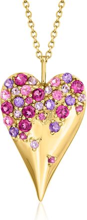 Ross-Simons Multi-Gemstone Heart Pendant Necklace in 18kt Gold Over Sterling