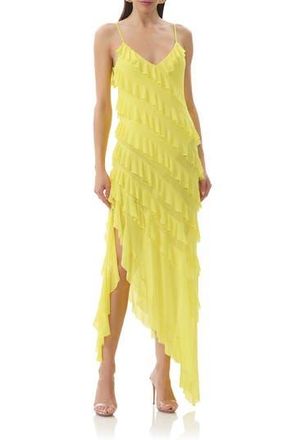 AFRM Vienna Tiered Ruffle Mesh Dress in Summer Sun at Nordstrom Rack, Size Small