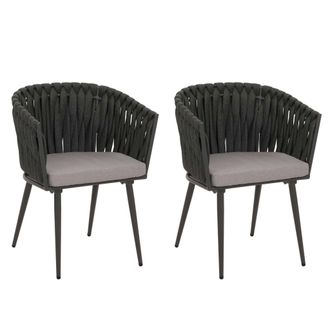 Hhg [nunca Usado] Juego De 2 Sillas De Jard&iacute;n De Aluminio Hhg-418, Apoyabrazos De Silla De Exterior, Tejido De Cuerda De Olefina Cuerda, Coj&iacute;n Antracita G