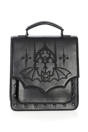 Banned Gothic Bat Backpack - Black Faux Leather Studded Flap Satchel Bag Purse