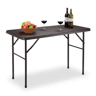 Relaxdays Tavolo Giardino, Aspetto Legno, Pieghevole, Plastica & Metallo, Esterni, Bistr&ograve; Hlp: 74 X 120 X 60 Cm, Marrone - Relaxdays