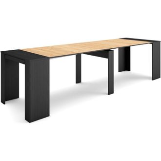 Skraut Home Mesa Consola Extensible, Mesa Comedor Plegable, 300, Para 14 Comensales, Comedor Y Cocina, Estilo Moderno, Negro Y Roble - Skraut Home