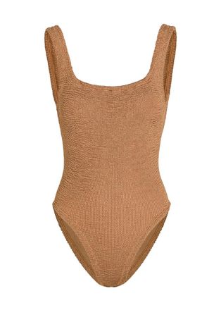 Hunza G Square-neck Crinkle Swimsuit - Brown - One Size