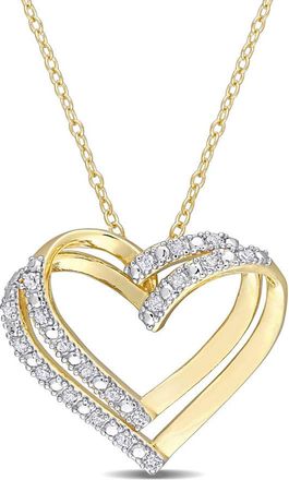 Amour 1/5 CT TW Diamond Open Heart Pendant with Chain In Yellow Plated Sterling Silver