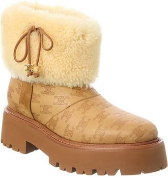 Celine Celine Bulky Cropped Triomphe Leather & Shearling Boot