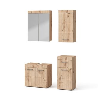 Vicco Conjunto De Muebles De Ba&ntilde;o Luna, Roble Wotan, 4 Piezas, Con Armario De Pared