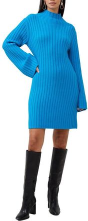 French Connection Babysoft Long Sleeve Rib Sweater Dress in Blue Jewel at Nordstrom, Size Small