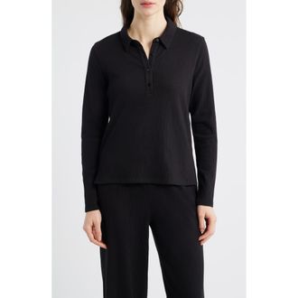Eileen Fisher Slim Textured Henley in Black at Nordstrom, Size Xx-Small