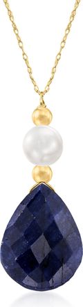 Ross-Simons Cultured Pearl and Sapphire Necklace in 14kt Yellow Gold