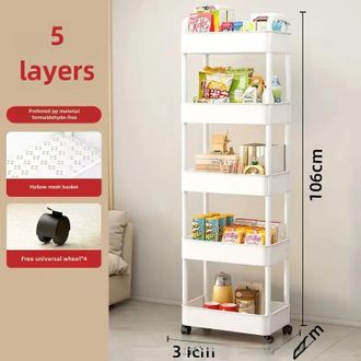 OEM Estanter&iacute;a M&oacute;vil Con Ruedas Para Cocina, Dormitorio, Suelo, Multinivel, M&oacute;vil Para Aperitivos De Beb&eacute;, Ba&ntilde;o, Aseo (blanca, 5 Niveles)