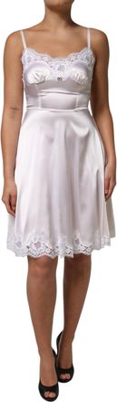 Dolce & Gabbana White Lace Gold DG Logo Silk Dress Womens Sleepwear