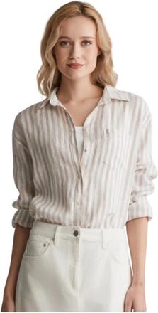 GANT Linnen Overhemd - Dames - Overhemden - Beige - L - Linnen - Overhemden