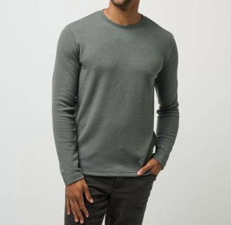 Travis Mathew Cloud Waffle Crew Shirt In Dark Olive
