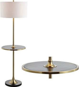 Jonathan Y Designs Luce 59 Metal/Wood LED Floor Lamp with Table, Black/Brass in Black/Brass Gold at Nordstrom