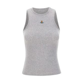 Vivienne Westwood Sleeveless Tops, female, Gray, Size: XS Embroidered Logo Sleeveless Crew Neck