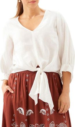 Karen Kane Tie Front Linen Top in Off White at Nordstrom, Size X-Large