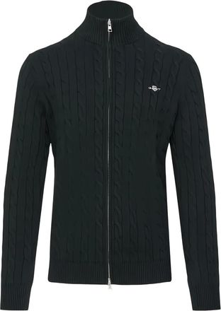 GANT Kabelgebreid katoenen vest met rits - Zwart