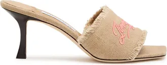 Jimmy Choo London Alexia 70 Embroidered Linen Mules - Natural - 41 (IT41 / UK8)
