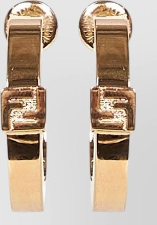 Fendi hoop design earrings gold tone polished