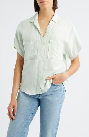 Cloth & Stone Linen Blend Short Sleeve Button-Up Shirt in Soft Mint at Nordstrom, Size X-Small