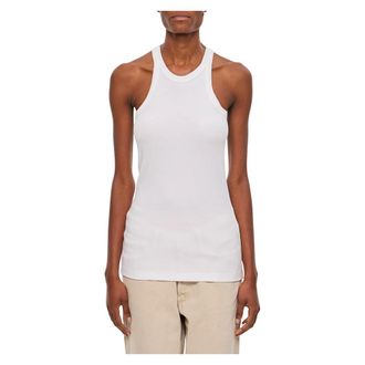 Sportmax Sleeveless Tops, female, White, M, Canotta in cotone semplice a coste