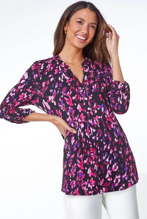 Roman Abstract Animal Longline V-Neck Tunic Top