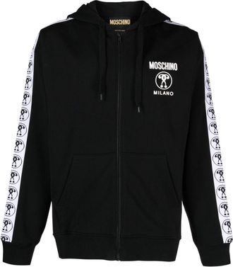 Moschino logo-tape zip-up cotton hoodie - men - Cotton - 46 - Black