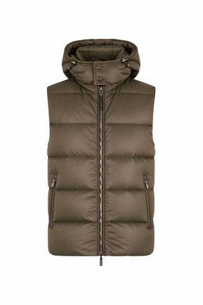 Moorer Mens Hooded Down Vest In Militare