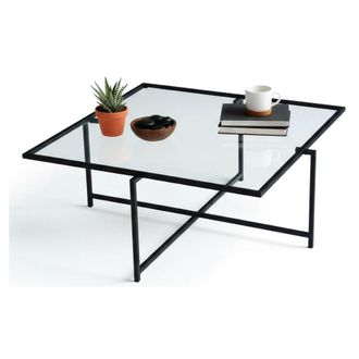 Dmora Dmora - Mesa De Caf&eacute; Dabih, Mesa De Centro Baja, Revistero Para Sof&aacute;, Estante De La Sala De Estar, 85x85h35 Cm, Negro, Con Embalaje Reforzado