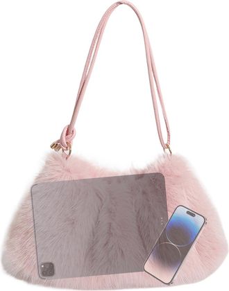 Generic Furry Bag - Soft Large Plush Handbag,Furry Tote Bag Fashion Plush Purse | for Winter Autumn Birthday Valentines Makeup Phone Daily Travel Outing, Pink