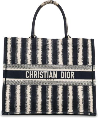 Dior Pre-owned Womens Book Tote Striped Canvas Bag - Dark Blue Textile - One Size