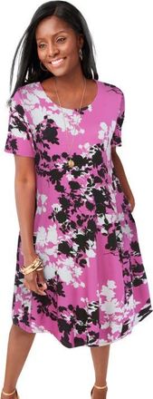 Jessica London Stretch Knit A-Line Dress in Deep Orchid Graphic Floral at Nordstrom, Size 32