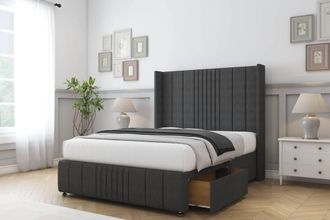 Comfort Beds Grace Dumfries Divan Base 2 Drawers - 54 Wingback-Footboard in Dark Grey | Size: Super King