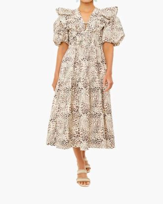 Sea New York Calla Cheetah Puff Sleeve Neck Dress In Day