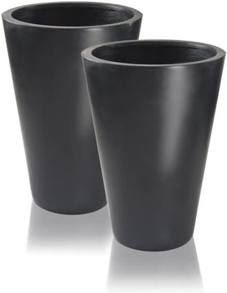 PRIMROSE Polystone Calgary Black Tall Round Planters Set of 2 89cm