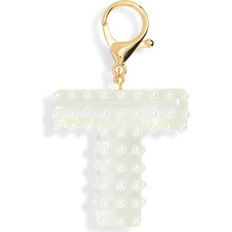 Leith Faux Pearl Initial Bag Charm in T- Clear- White- Gold at Nordstrom Rack