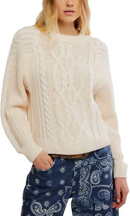 Free People Frankie Cable Cotton Sweater in Buttercream at Nordstrom, Size X-Small