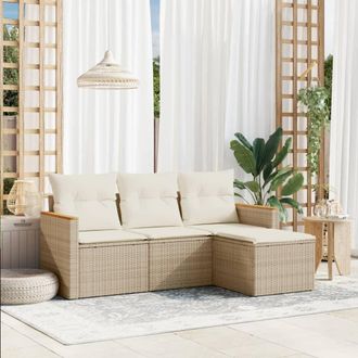 vidaXL Juego De Sof&aacute;s Jard&iacute;n Con Cojines 4 Pzas Rat&aacute;n Sint&eacute;tico Beige Vidaxl