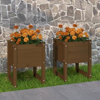 vidaXL Vidaxl - Jardinera 2 Uds Madera Maciza De Pino Marr&oacute;n Miel 40x40x52,5 Cm