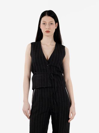 DIEGA Gilet gessato noir / ecru