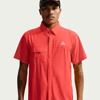Nike Mens Nike ACG Aireez Button-Up Trail Running Top in Red | IQ4918-696