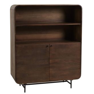 Macabane Aparador alto de dise&ntilde;o en madera oscura y metal negro, con 2 puertas